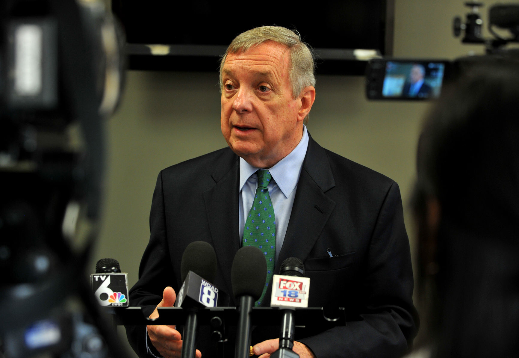 Sen. Dick Durbin speaking at the Community Health Care Clinic about the Affordable Insulin Approvals Now Act